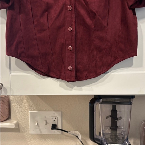 Bagatelle Sz Small Maroon Top Blouse Button Up Down Corset Style Sexy Balloon - Picture 12 of 13